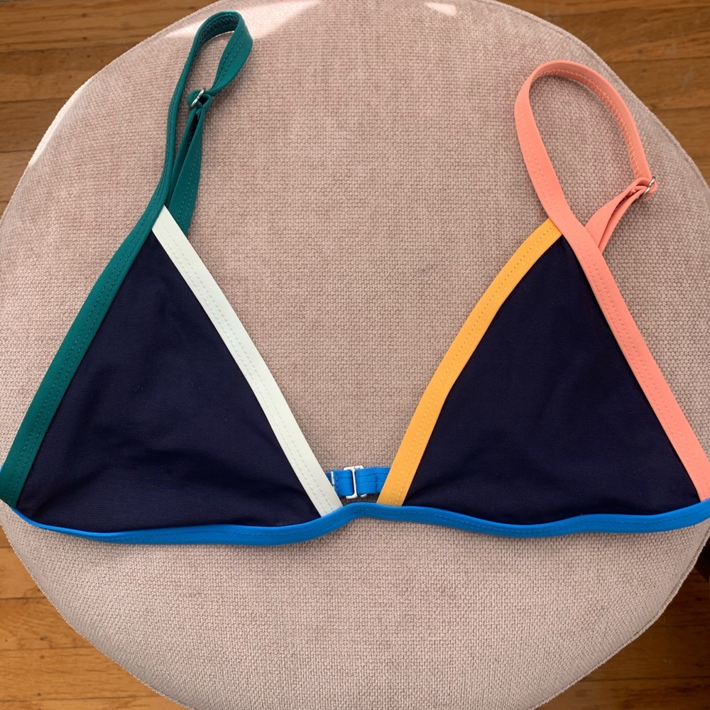 Tavik Navy Bikini Top with Teal, Coral, Yellow, Royal Blue & White Trim